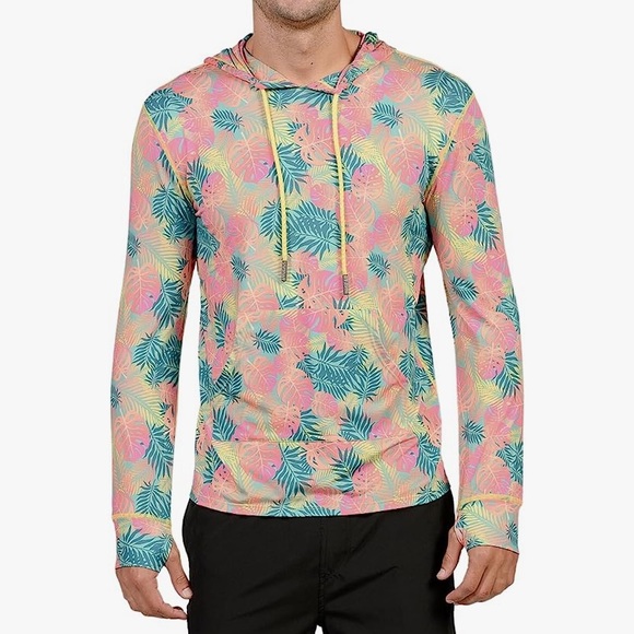 Men’s Ingear Neon Tropical Print Outdoor Popover Hoodie Fitted Kangaroo Pocket - Picture 7 of 16